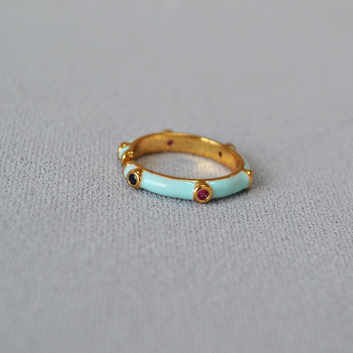 Japanese and Korean niche design handmade enamel colorful zirconia bamboo joint shape minimalist delicate exquisite open mouth ring with stacked bands