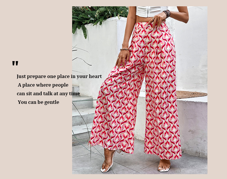 Red Printed Flared Wide-leg Pants_voghion.com