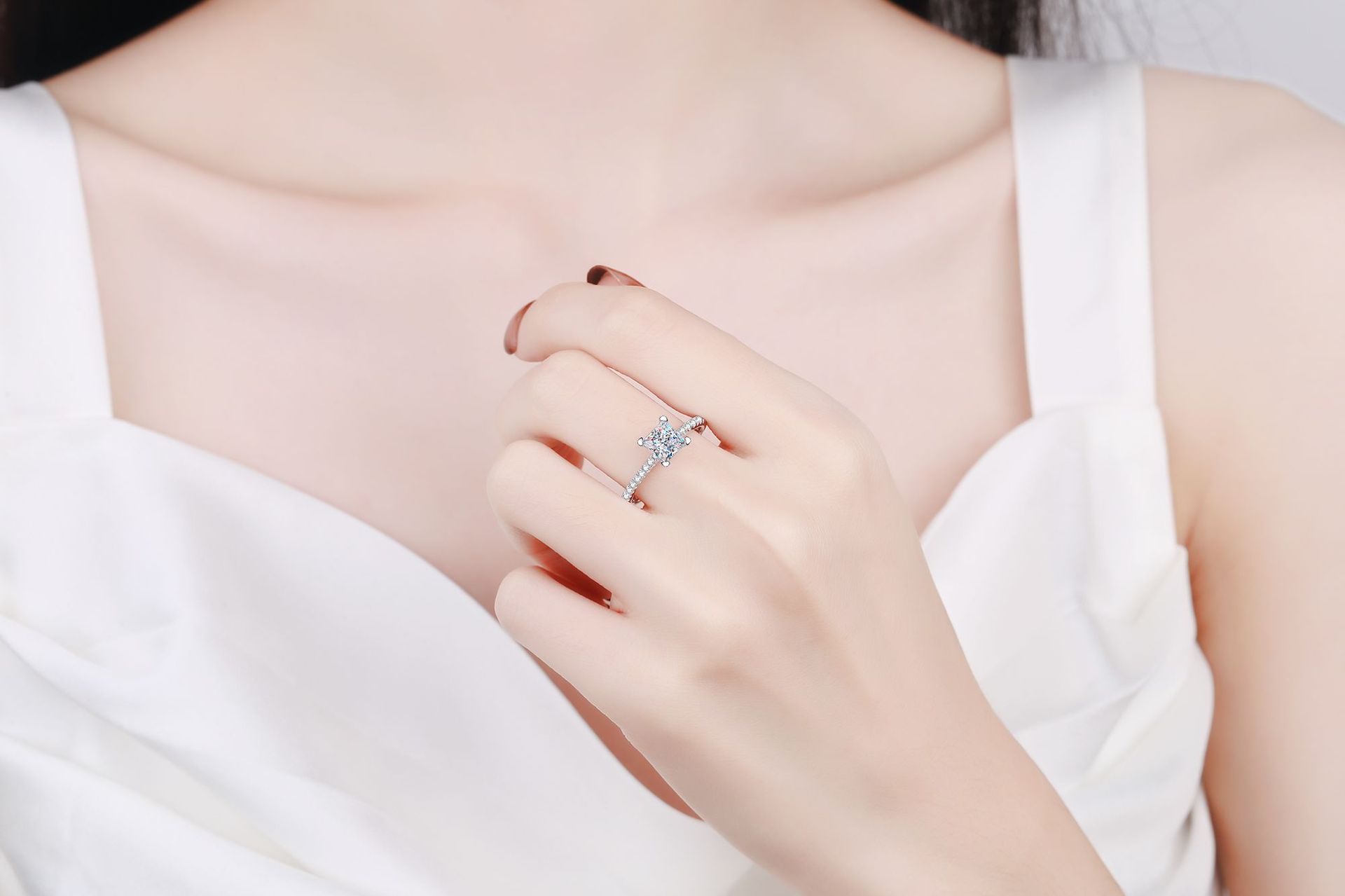 Women'S Gender GRA, Plating, Inlay Design 925 Sterling Silver Moissanite Zircon Geometric Rings