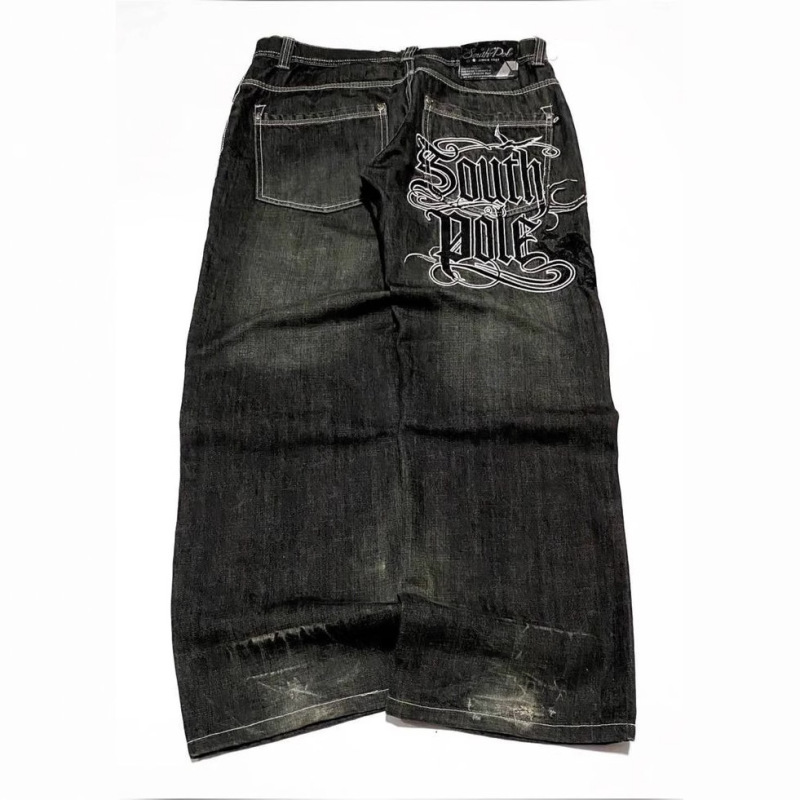 European and American Cross-Border Trendy Brand Southpole Black and Gray Wide-Leg Letter-Printed Jeans for Men Y2K Street Fashion Long Pants
