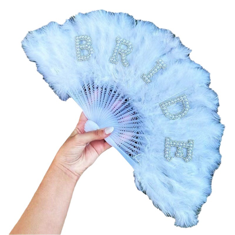 Plumas blancas de la novia perlas letras inglesas de la novia soltera regalos de decoración de boda