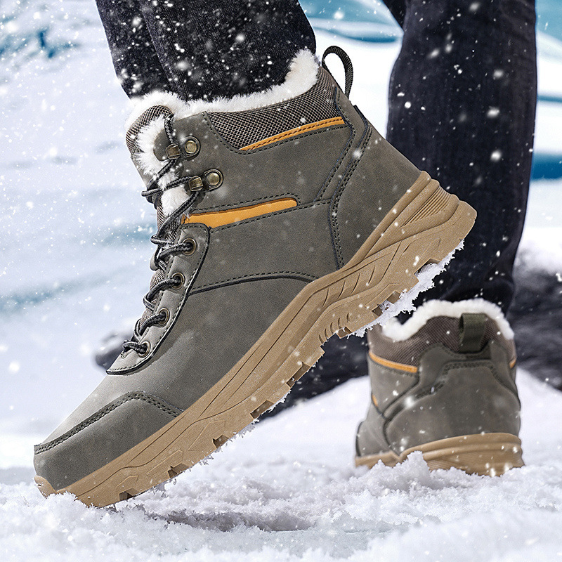 Herrenschuhe Große Herrenschuhe für den Winter High Top Plus Samt warme Baumwollschuhe Outdoor-Arbeit Schneestiefel rutschfeste Wanderschuhe_voghion.com