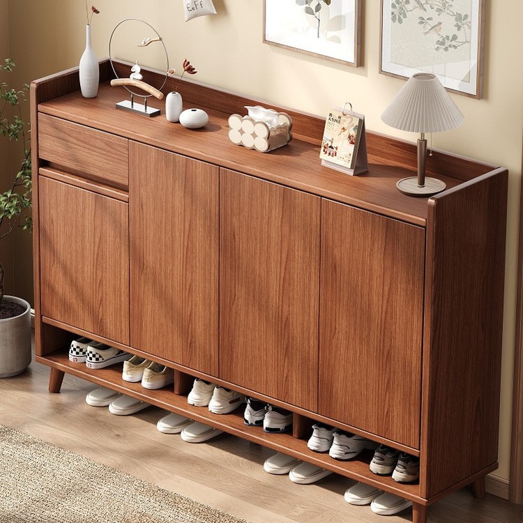 Shoe Cabinet Solid Wood Entry Home Door New Chinese Style Entrance Cabinet Indoor Storage Cabinet Integrated Storage Cabinet Wall Shoe Rack