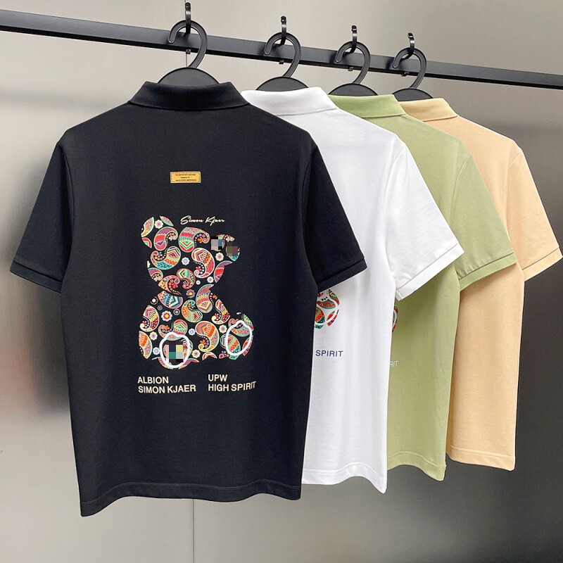 Summer polo shirt trendy ruffian elephant bear summer short sleeve t-shirt printed turtleneck men's retro breathable thin Summer polo shirt trendy ruffian elephant bear summer short sleeve t-shirt printed turtleneck men's retro breathable thin