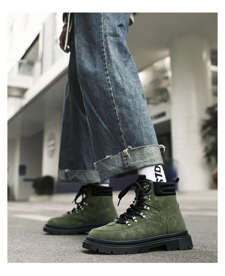 ShoeGlobe Men's Martin 2025 Autumn Winter New High-top American Retro Work Outdoor Waterproof Wear-resistant Hiking Boots Cotton_voghion.com