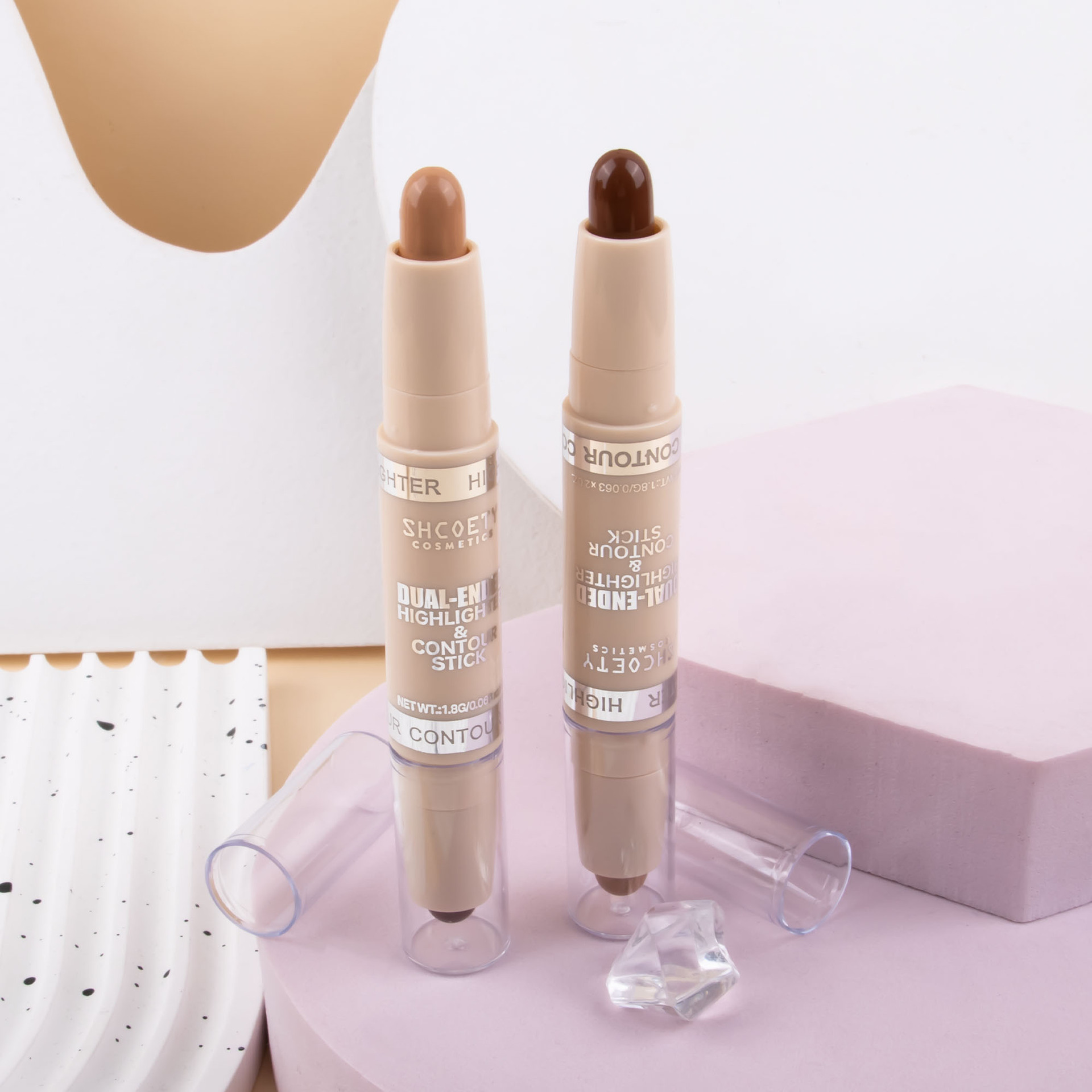 SHCOETY Dual-head contouring stick, high-gloss one-piece pen, matte three-dimensional Contouring, Nose shadow brightening, Horizontal pen, Cross-border undefined