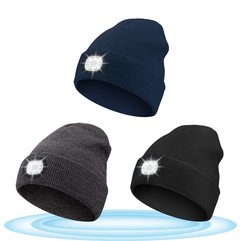 Gorro navideño con luz LED para ciclismo, pesca nocturna y correr, gorro de punto con iluminación luminosa para exteriores.