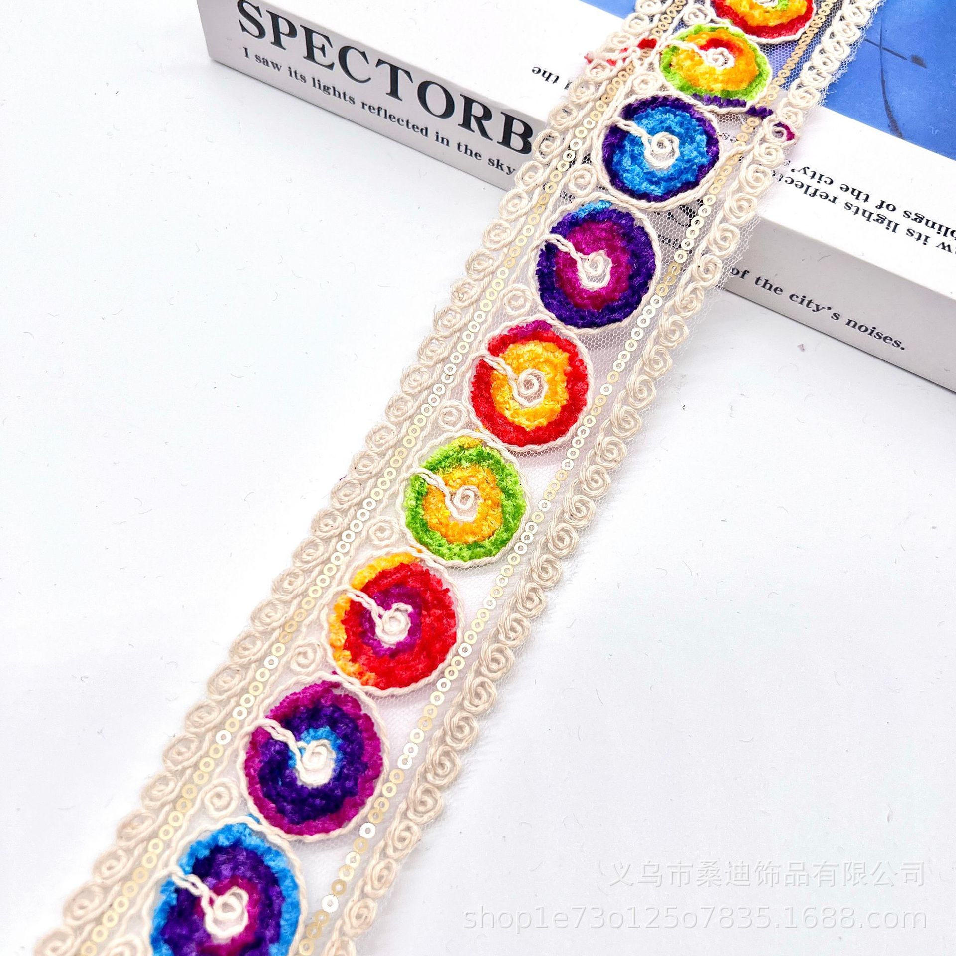 Hilo de algodón de estilo étnico encaje de color cordón de hueso franela bordado lentejuelas código de barras accesorios de ropa encaje encaje Hanfu