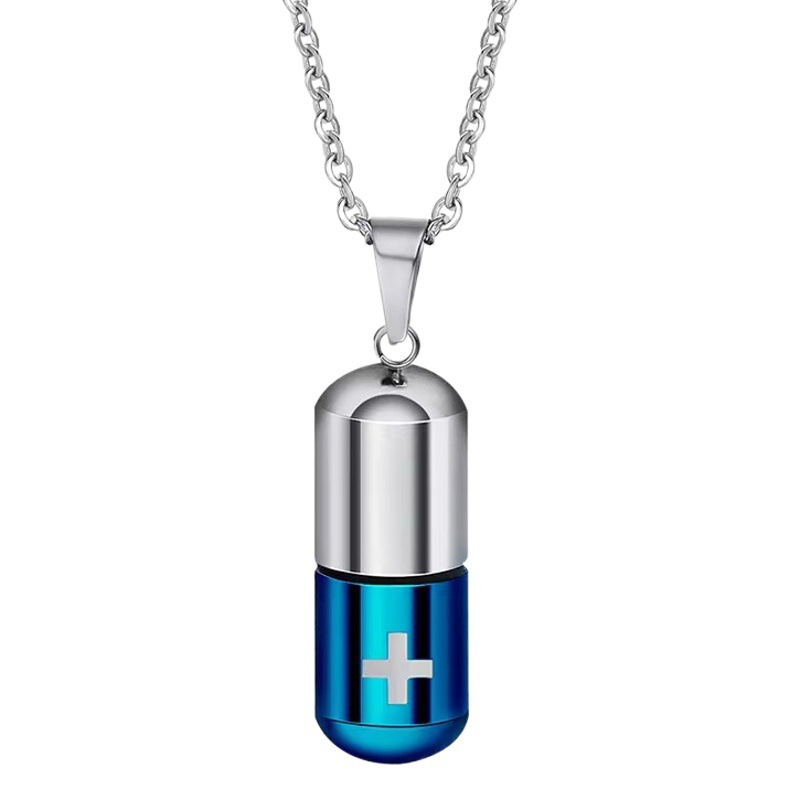Healing Style Openable Titanium Steel Capsule Pill Necklace ins Trendy People Street Stainless Steel Pendant Hip Hop Accessories