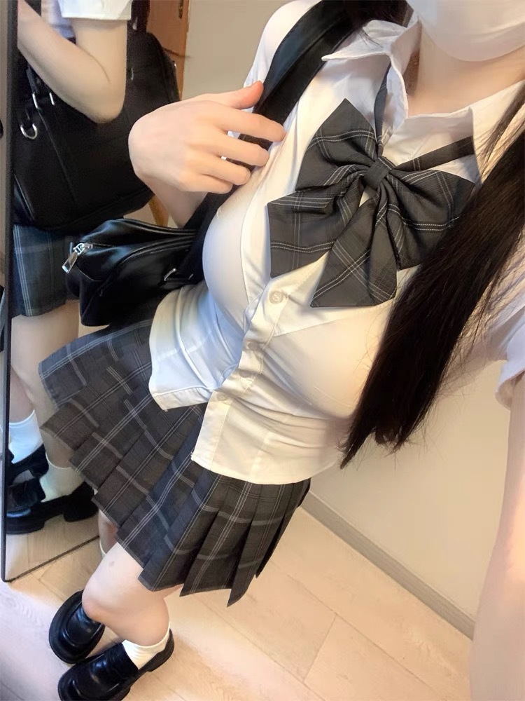 JK 유니폼 허리 셔츠 탑 반팔 원래 대학 스타일 슬림 슬림 화이트 셔츠 뜨거운 여자 정장