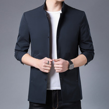 2025年春季新品纯色立领中长款拉链风衣中老年男士父亲夹克外套男