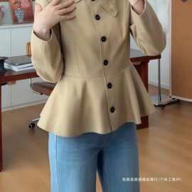 大码女装复古立领单排扣短款风衣女2026秋冬季胖mm收腰显瘦短外套