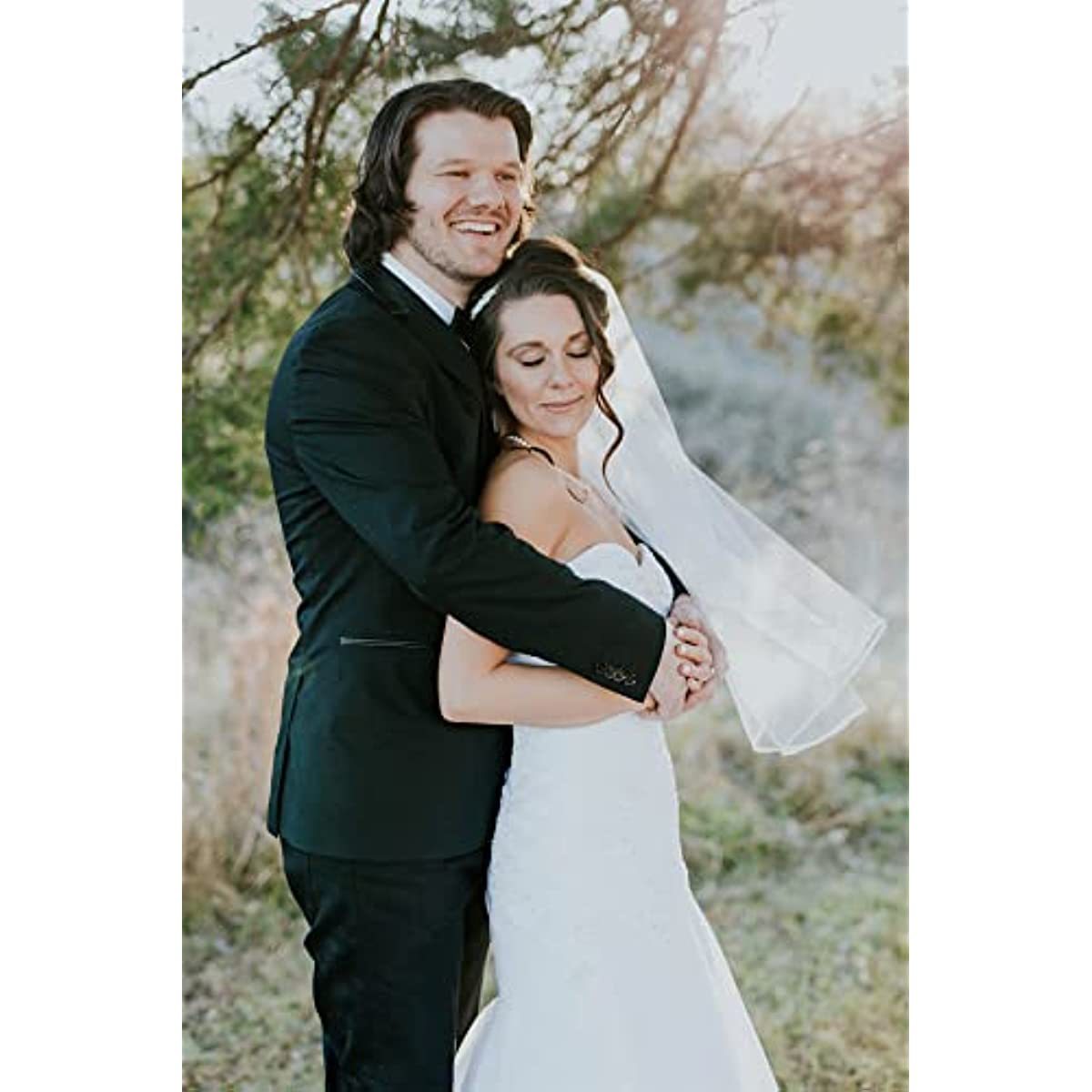 Minimalist Korean-style single-layer short wedding dress with hair comb, finger-length headpiece, travel photoshoot outdoor accessory wholesale