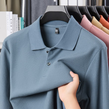 薄男士纯棉长袖T恤翻领秋休闲纯色百搭男polo商务全棉t恤爸爸外贸