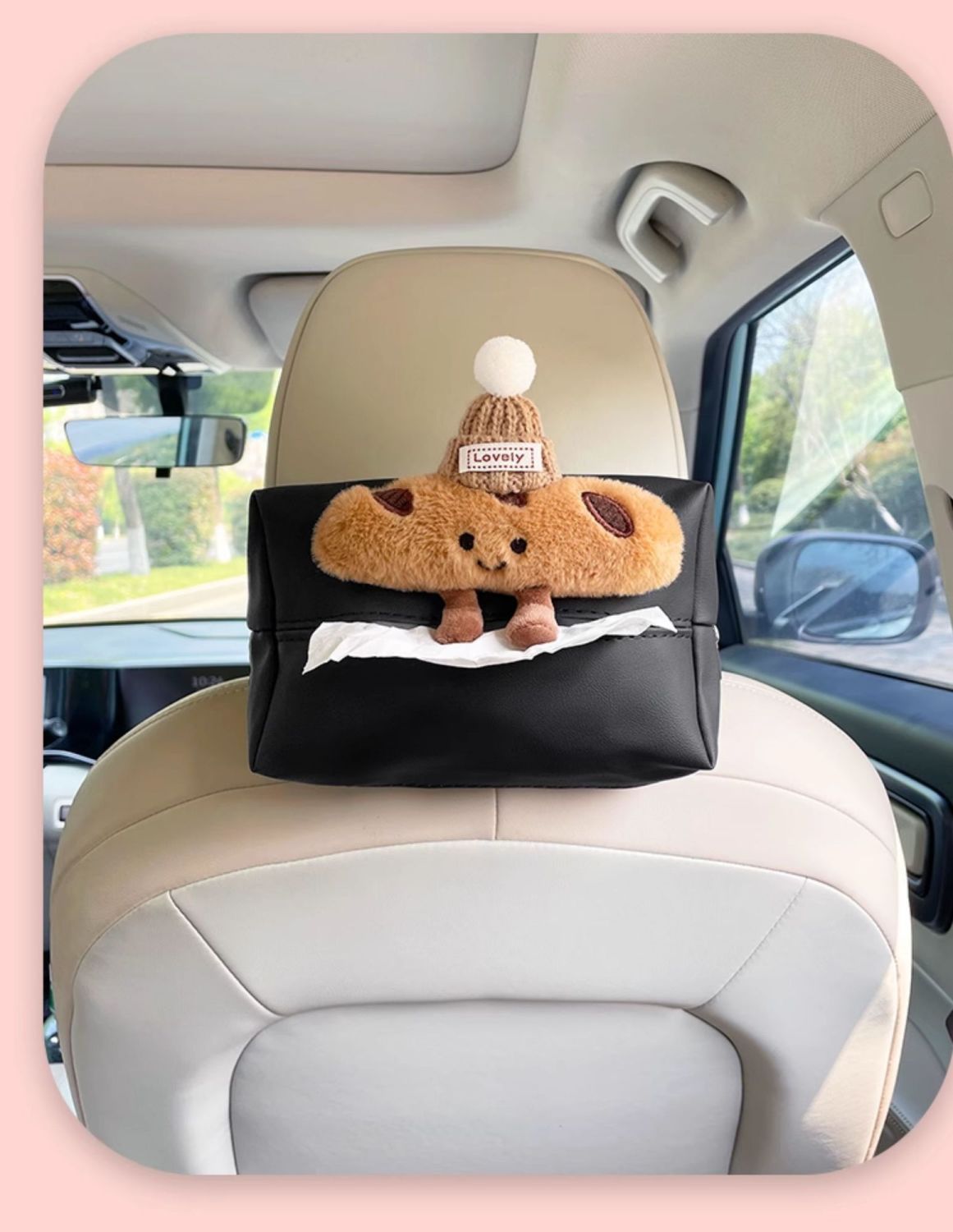 Cute Croissant Car Tissue Bag Creative Car Seat Back Tissue Bag Car Armrest Box Tissue Box for Girls