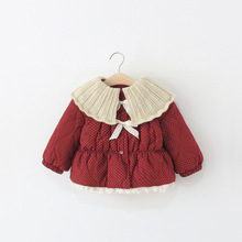 2025年冬季新款小点子毛线领棉衣 女童加绒加厚俩花边蝴蝶结棉服