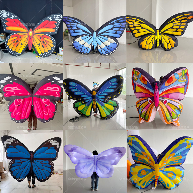 充气人背蝴蝶气模景区巡游发光悬挂蝴蝶舞美舞台道具T台酒吧演出