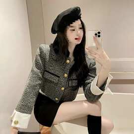 黑白撞色法式复古马术服女装2025春季新款上衣短款小香风西装外套