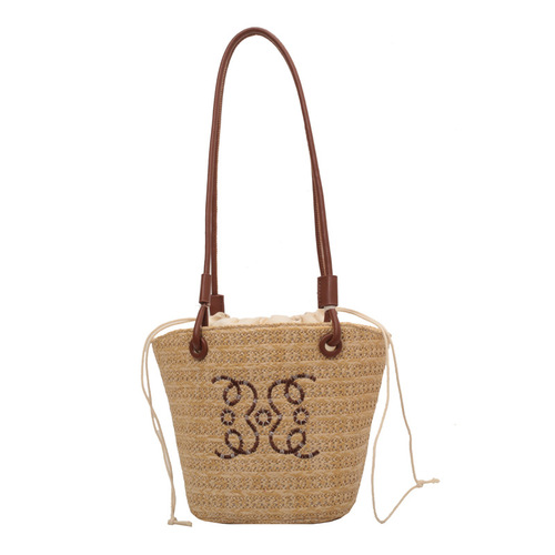 Women's Large Capacity Bag  New Style Woven Straw Bag Crossbody Bag Summer Beach Straw Bag Bucket Shoulder Bag