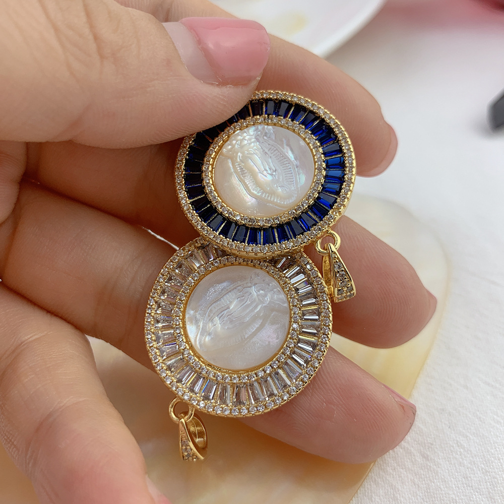 15g Weight Zircon Inlay Material Charms Classification 1 Piece Quantity Shell, Copper Material Round Pattern Plating, Inlay Design Retro, Roman Style Style 1 Piece Shell Copper Zircon Round 2