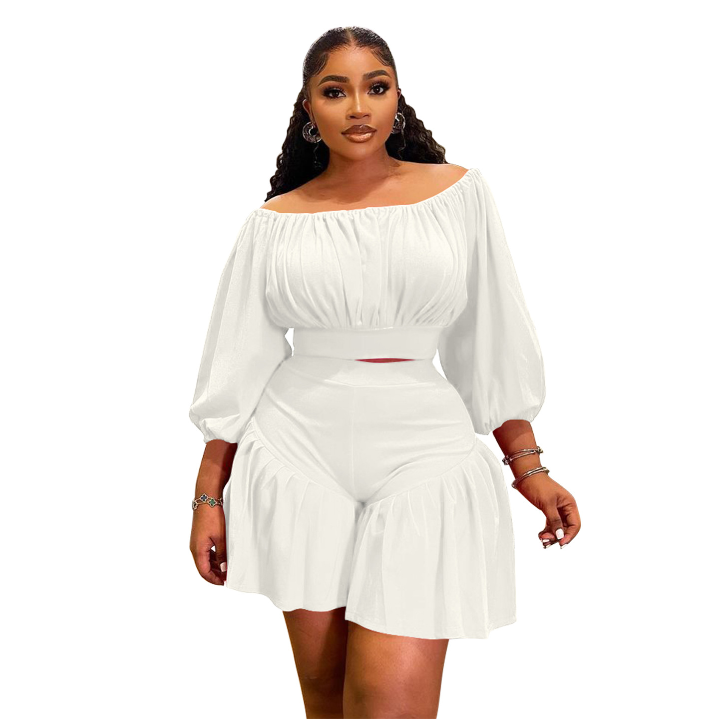 350g Weight Long Sleeve Sleeve Length Spandex, Polyester Fabric Type Shorts Co-ord Set Sets Type 2 Pieces Set Quantity Daily Occasion Off Shoulder Neckline Slim Fit Type Solid Color Pattern Summer Season Casual Style Daily Casual Solid Color Spandex Polyester Shorts Co-ord Set Plus Size Two-piece Sets 19