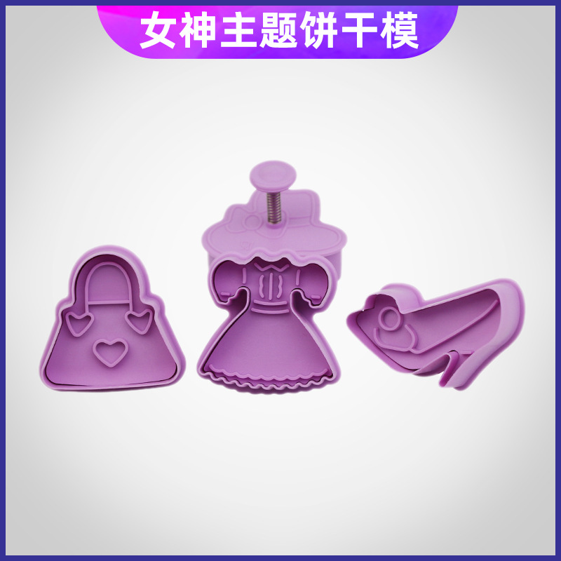 3D plástico estereoscópico prensado galletas molde sección molde de dama tacones altos falda sombrero molde de flip