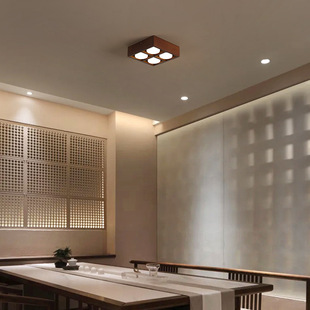 Bucket lamp new Chinese-style living room without main lamp open downlight lighting retro solid wood corridor lamp aisle lamp grille lamp