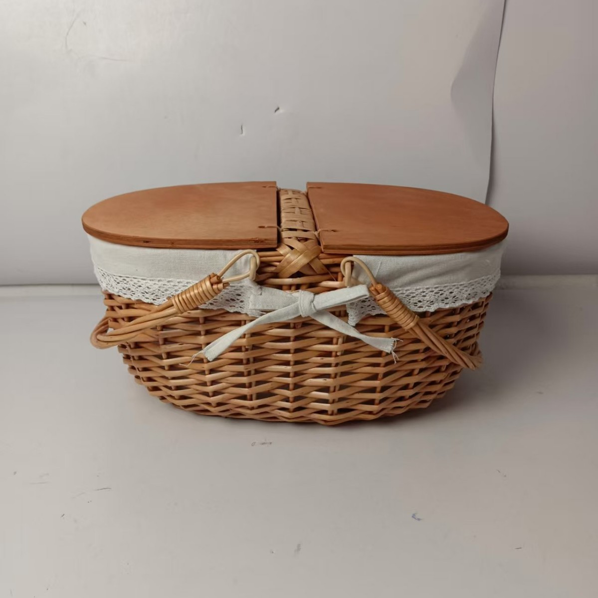 Canasta de picnic de mimbre Canasta tejida a mano Canasta de frutas con manija móvil Canasta de almacenamiento de regalo de mano Canasta de huevo de ratán