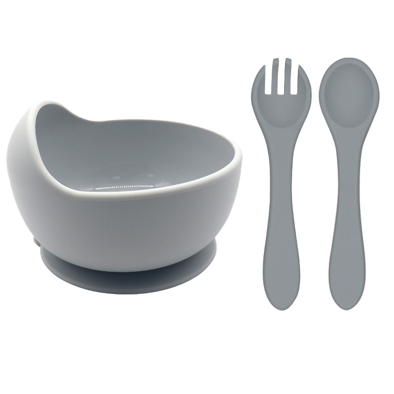 포크, 스푼, 그릇 3종 세트 - 그레이