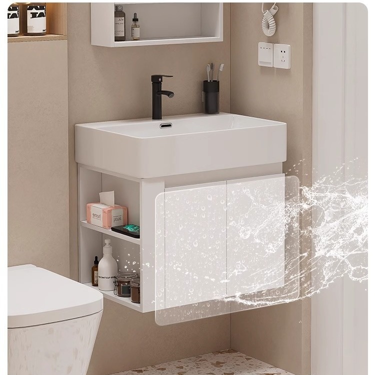Mueble de baño Baño pequeño apartamento lavabo gabinete combinación Lado de almacenamiento de madera maciza lavabo integrado mesa de lavado