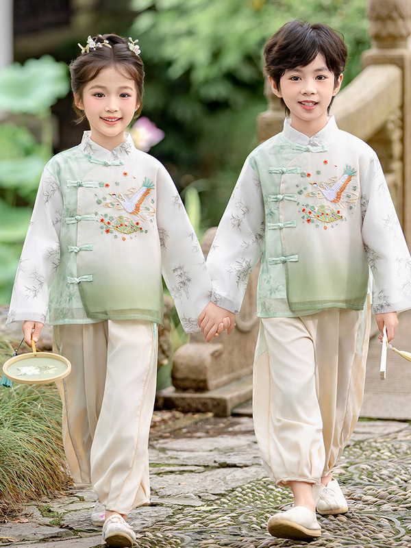 2025新款儿童汉服长袖套装中国风古装男女童新中式唐装中秋演出服|undefined