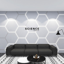 定制科技感几何立体壁纸美容院前台办公室logo形象背景墙壁画墙布