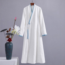 棉纯色中腰白色长裙麻开衫国风复古服饰仙气长袖显瘦