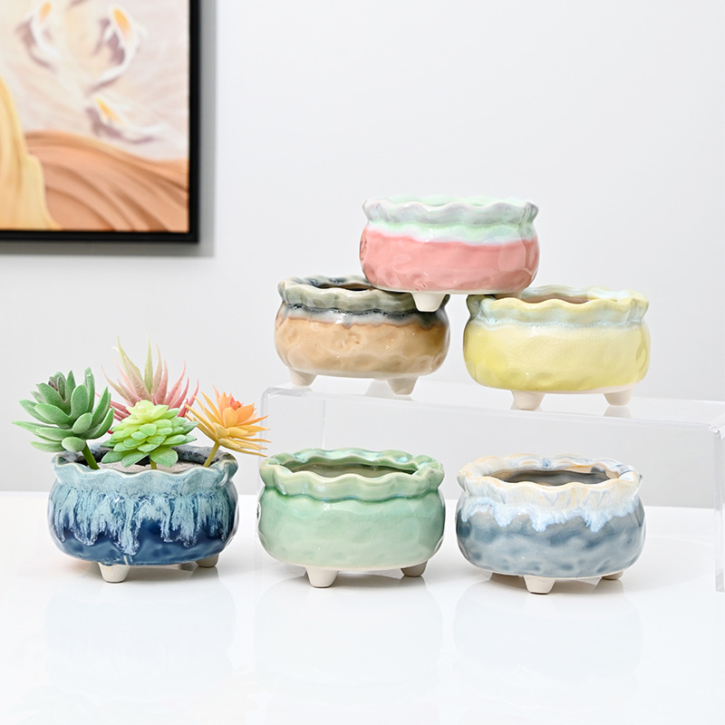 Macetas carnosas agrietadas en hielo, cerámica doméstica, arcilla transpirable, cerámica gruesa, control de raíces, pilas viejas, lavabo especial, liquidación, venta al por mayor