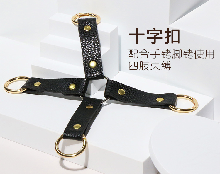 8-Piece Faux Leather Bondage Set with Metal Handcuffs, Black Adult Couple Kit — detail image 27