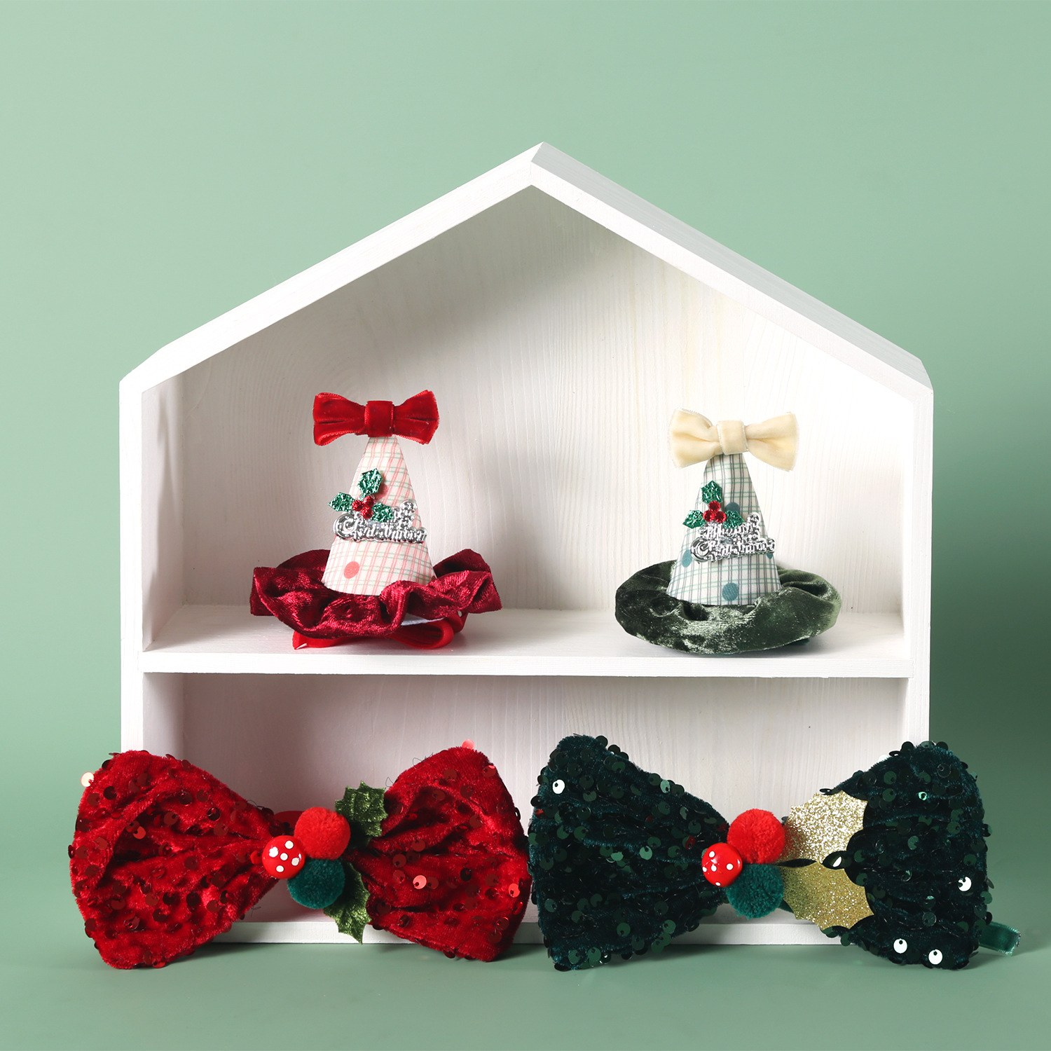 Mascotas de Navidad sequillas de seda collar de arco corbata rayas encaje sombrero pequeño estereoscópico vestido de gato y perro