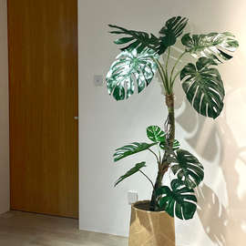 ✅巨叶老桩龟背竹绿植轻奢客厅室内仿生假花树大型落地盆
