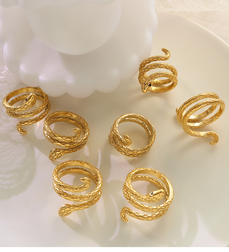 simple titanium steel animal surround snake shaped ring