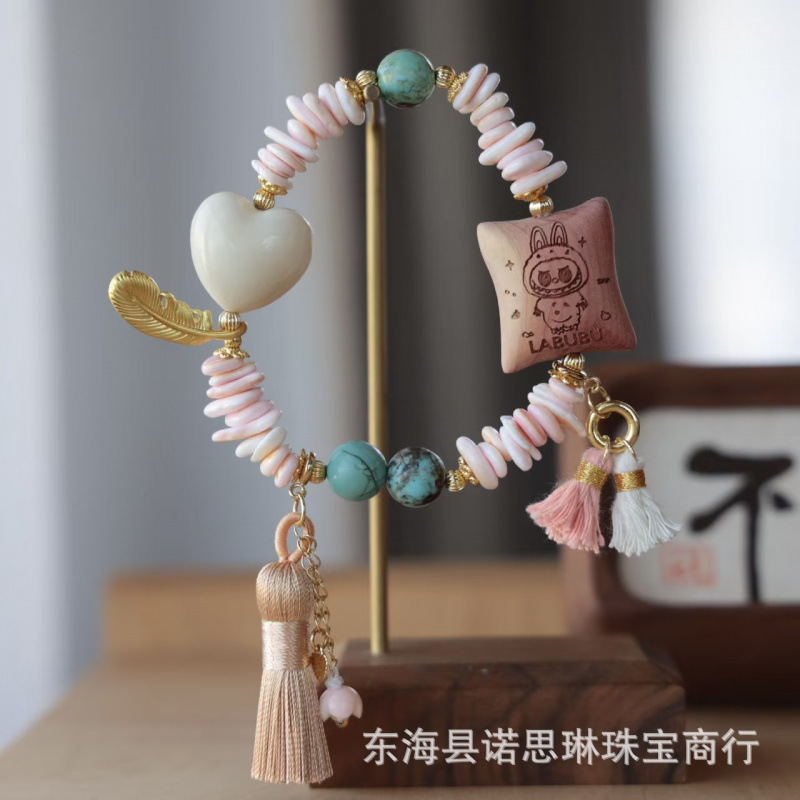 原创粉珊瑚随形隔片手串手饰高端盘玩手链文玩时尚饰品