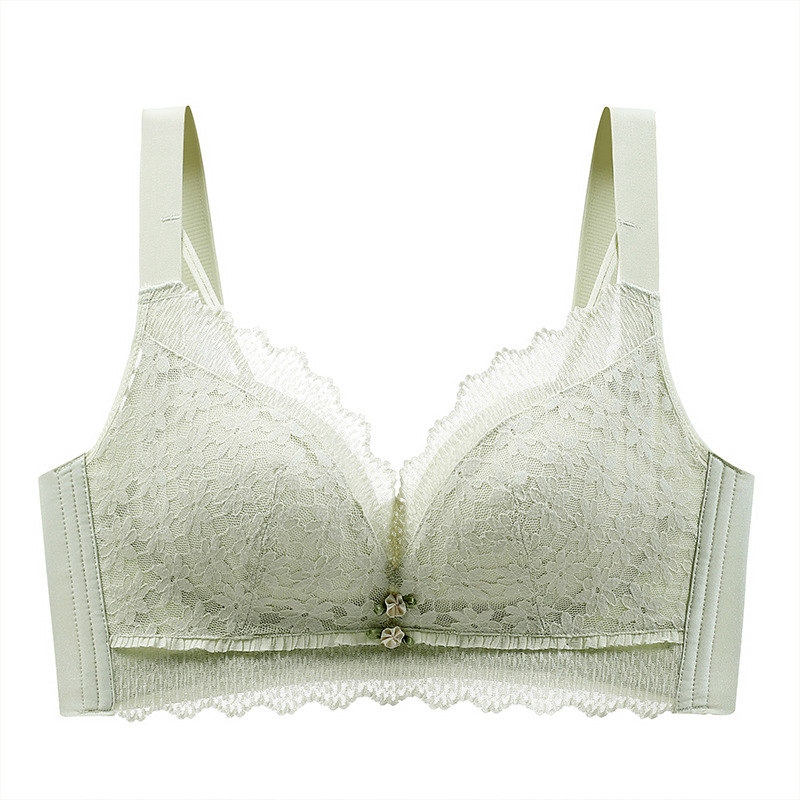 Ropa interior pecho grande pequeña ropa interior de encaje fino push up mama colección anti-flacidez pecho pequeño Sujetador push up inalámbrico para mujeres