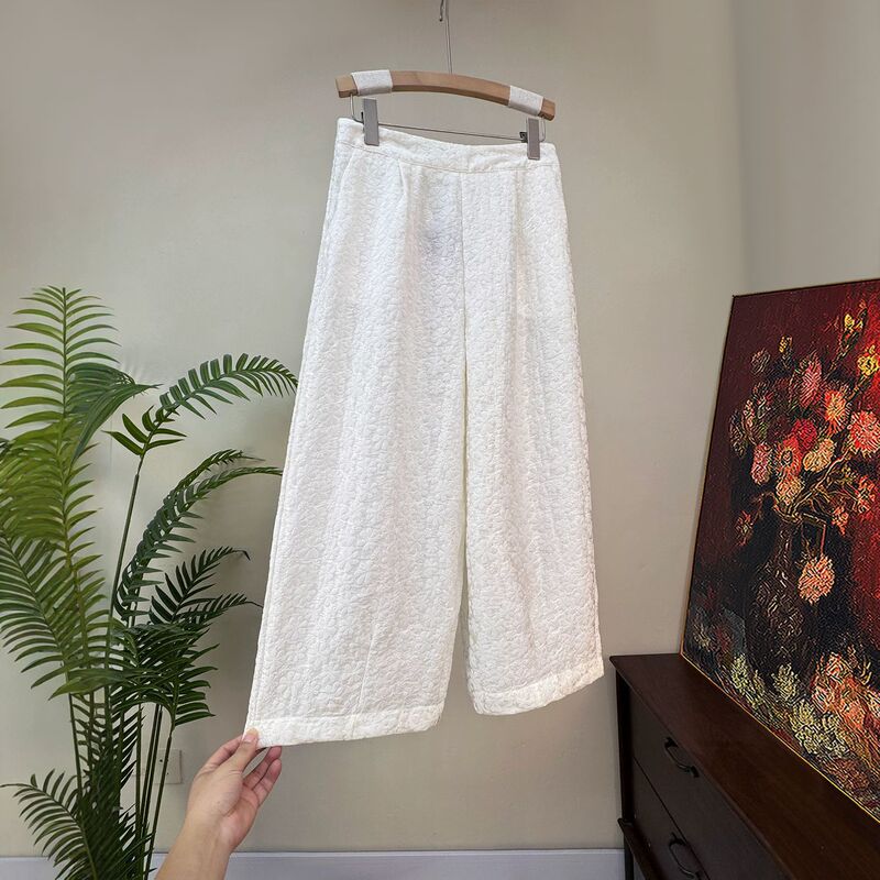 【Zhi Li】New Chinese-Style Embossed Jacquard Straight-Leg Pants Casual 2026 Summer New National Style Elastic Waist Pants for Women