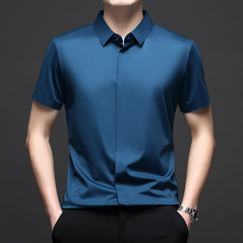 High-End Men's Short-Sleeved Shirt 2026 Summer Thin Ice Silk Business Casual Seamless Non-Iron Anti-Wrinkle Shirt for Men High-End Men's Short-Sleeved Shirt 2026 Summer Thin Ice Silk Business Casual Seamless Non-Iron Anti-Wrinkle Shirt for Men