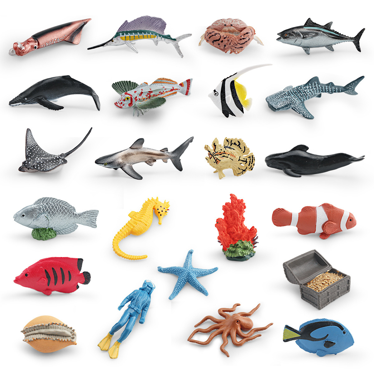 Simulación de la vida marina modelo estático juego delfín pulpo pez bandera tiburón ballena bolsa de juguetes de animales de inteligencia