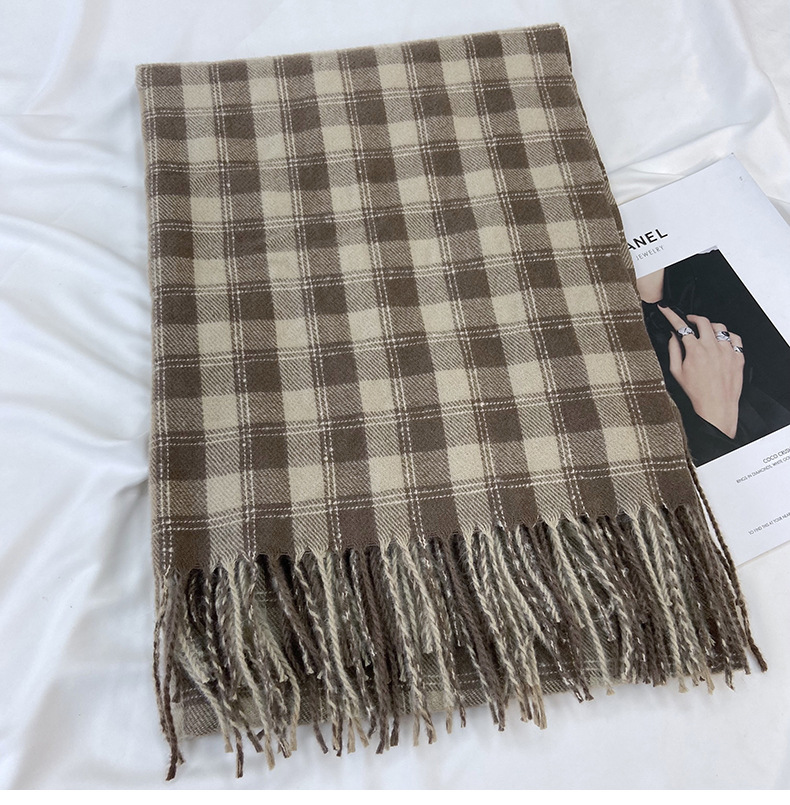 Sciarpa a quadri donna sciarpa con frange calda autunno inverno_voghion.com