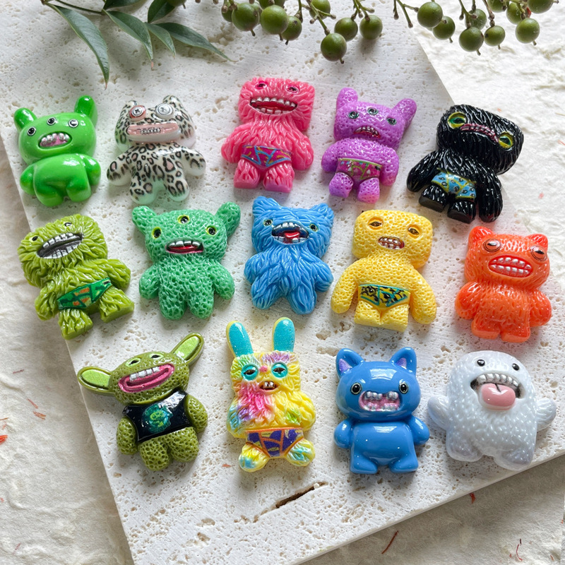 Cross-Border Amazon Hot-Selling Cute Monster Cartoon Resin Accessories DIY Phone Case Shoe Buckle Hair Accessory Materials Wholesale