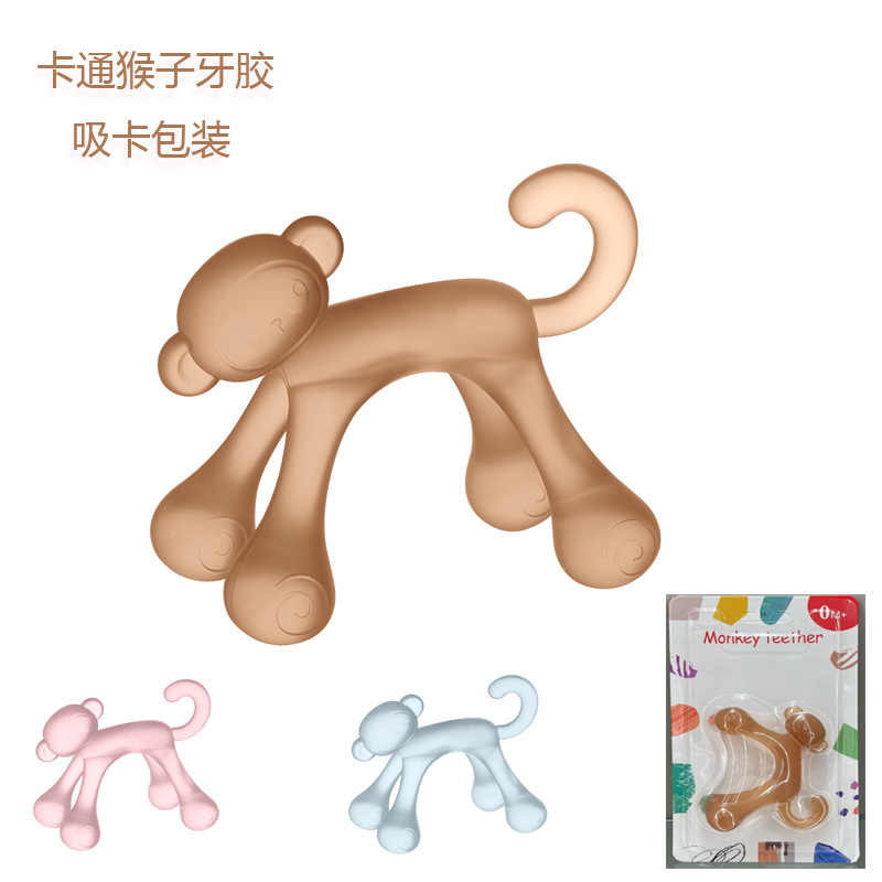 Inglés tarjeta para bebés pequeños goma de diente mono mordida goma mordida Leco hervida silicona de grado alimenticio para comer mano bebé