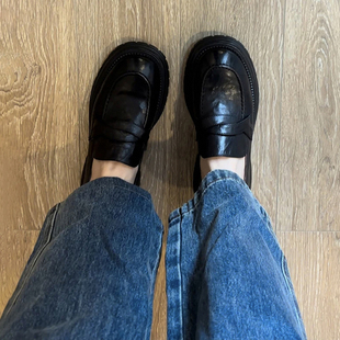 Cowhide ~ British Style Thick Bottom Loafers Women's Joker Commuter Single-layer Shoes Round Toe Retro Thick Heel Small Leather Shoes