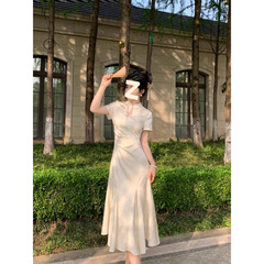 2025 新月花影新中国風のロングスカート夏ジャカードチャイナフィッシュテールスカート中国風のドレス女性