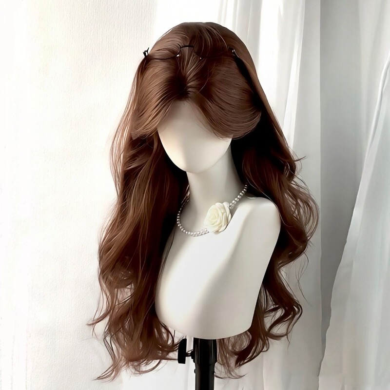 Women's Full Lace Front Wig, Korean Style, Chestnut Brown, Natural Everyday Look, Long Curly Hair Full Wig Women's Full Lace Front Wig, Korean Style, Chestnut Brown, Natural Everyday Look, Long Curly Hair Full Wig