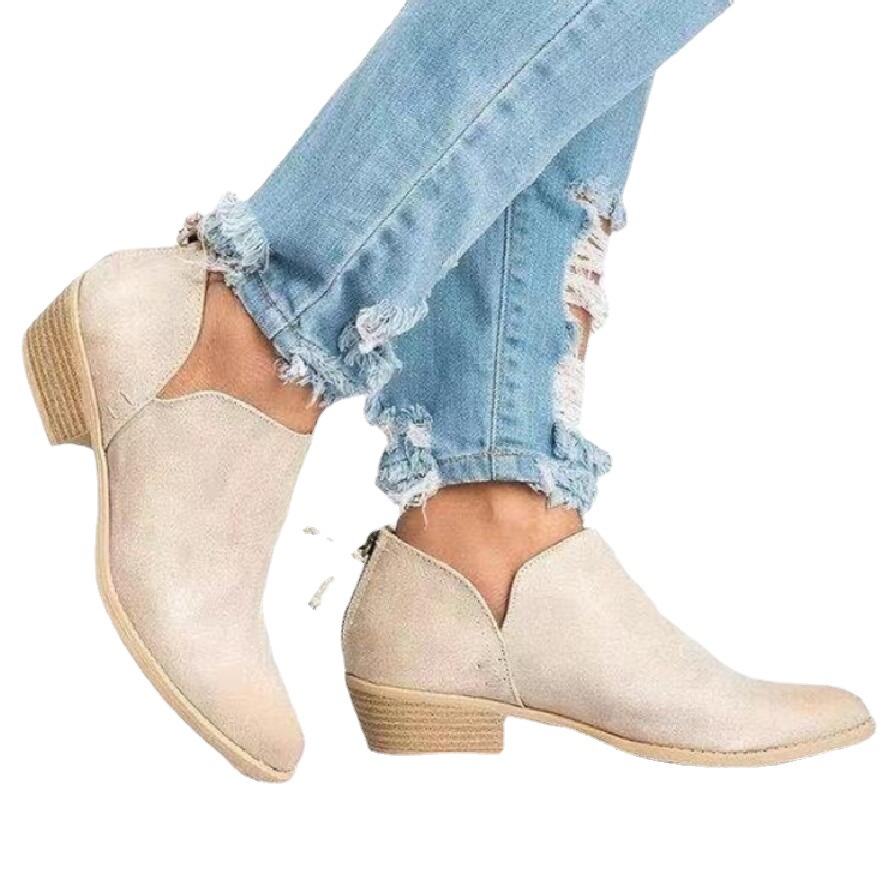 Women's ankle boots and ankle boots round head single boots 35-43 sizes_voghion.com